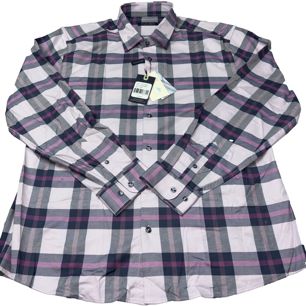 Stone Rose "Lavender Large Tartan" Men's Long Sleeve Shirt Purple Plaid 3XL NWT‎